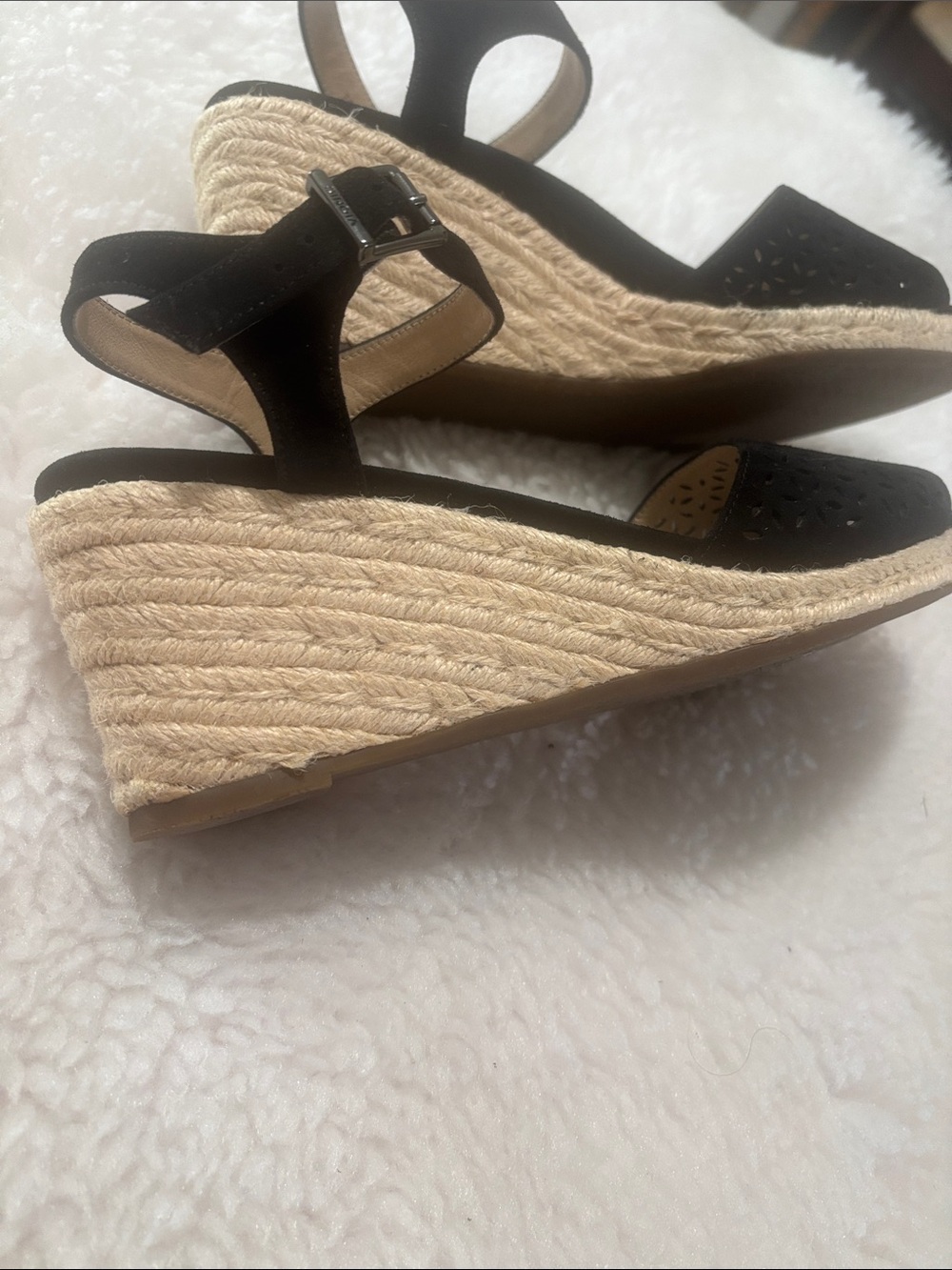 Vionic Black Espadrille Wedge Sandals with Perforated Toe - Picture 8 of 11